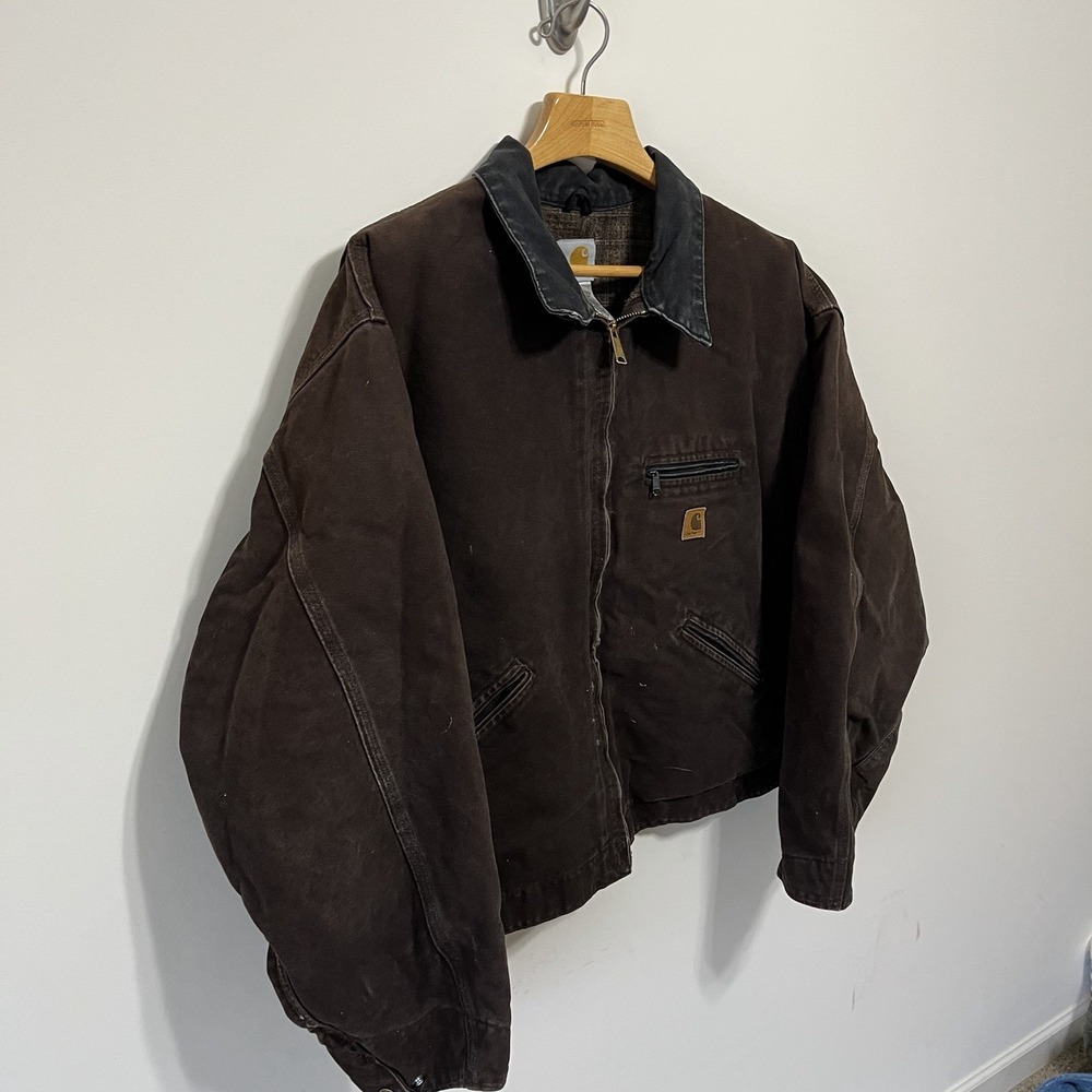 Vintage Carhartt Detroit Jacket J97 DKB Dark Brown Size 5XL Bkt Lined 2000s - Picture 2 of 5